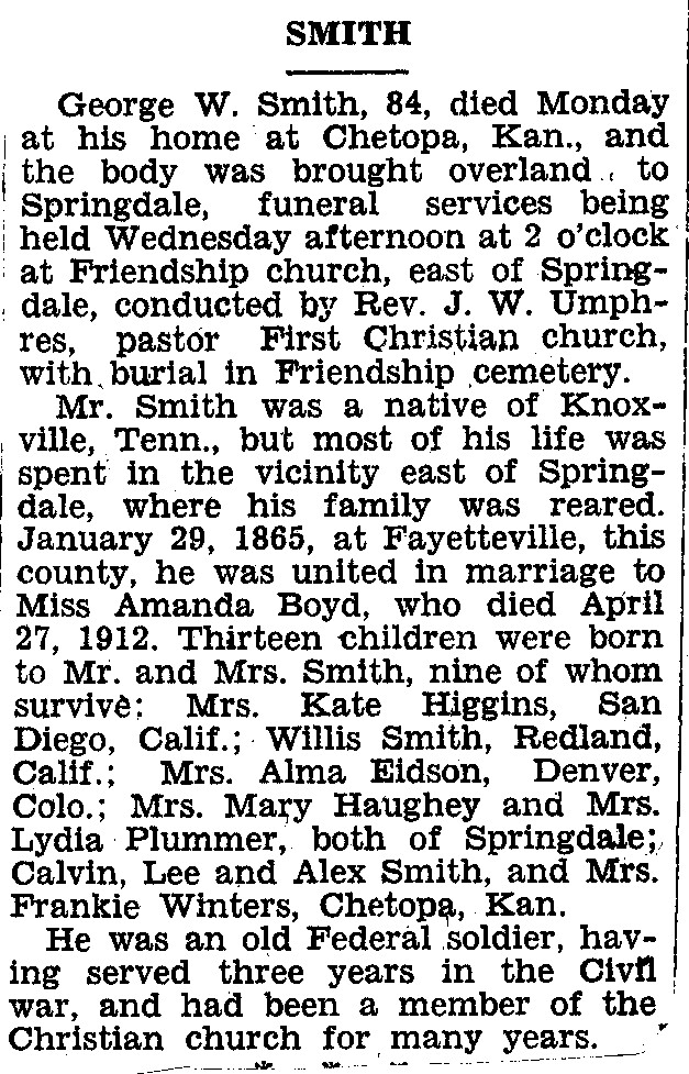 G W Smith obit 1928